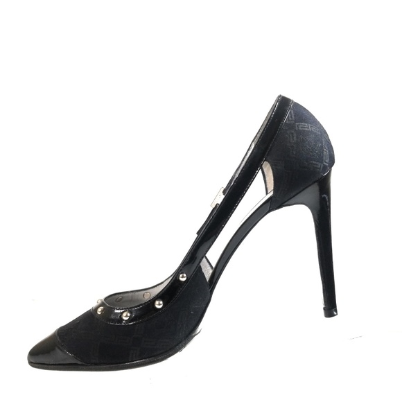 Versace Textile Leather Stud D'Orsay Heels 39.5 - Picture 2 of 8